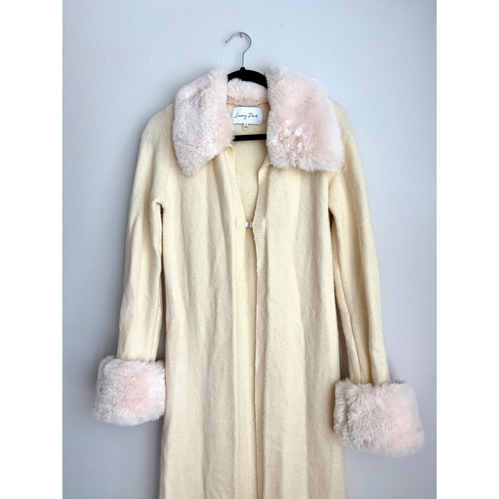 Emory Park Cream Knit Faux Fur Trim Duster Cardigan Medium